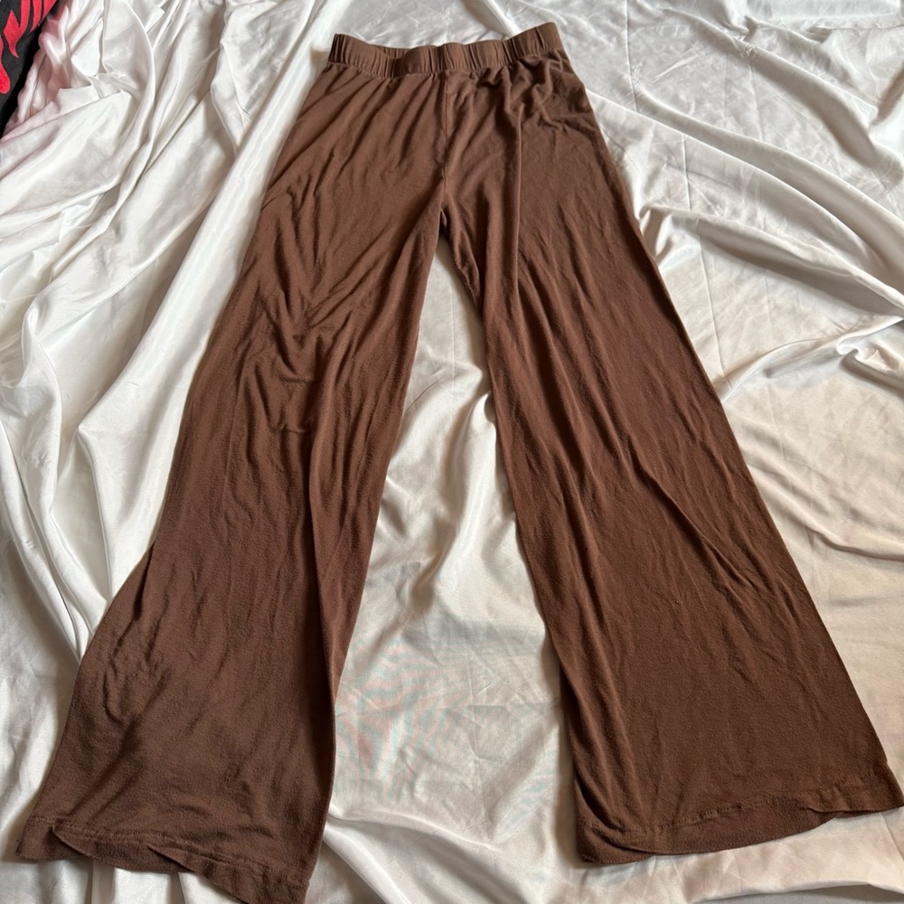 Skims Brown Wide-Leg‎ Knit Pants Elastic Waist Stretch XS